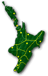 The original 1997 North Island map: green, with yellow region dots